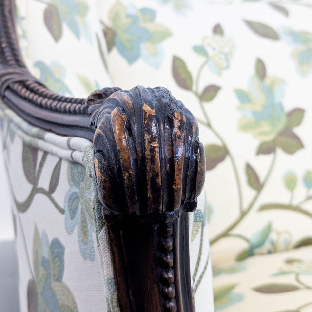 Traditional Charming Vintage 3-Seat Sofa With Floral Upholstery and Carved Wood Frame For Sale - Image 3 of 10