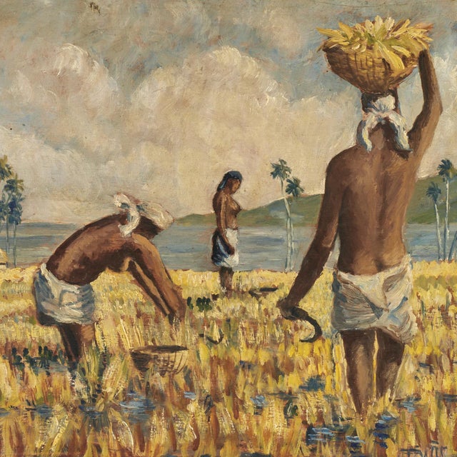 Pair of Tropical Haitian Paintings of Haitians at Work by Werner Jaegerhuber For Sale - Image 13 of 18