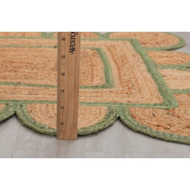 Olive Green Jute Scallop Handmade Bohomian Rug Runner 2.5x20 Ft. For Sale - Image 6 of 13