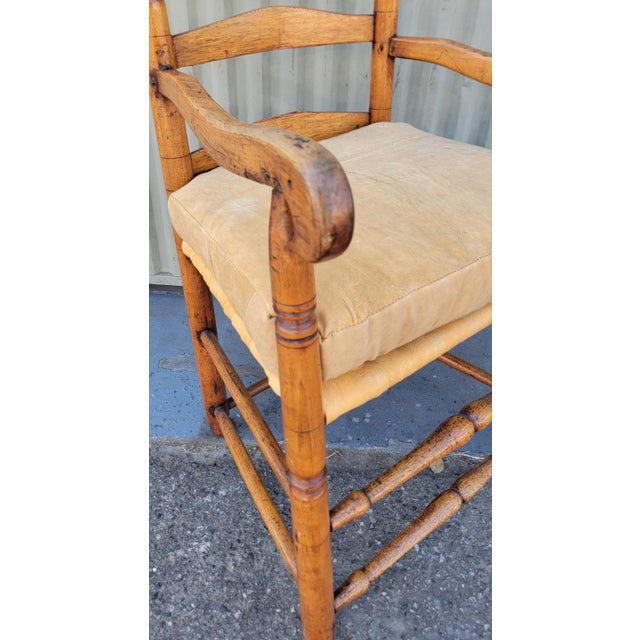18Thc Pine Ladder Back Chair W/ Leather Seat Cushion For Sale - Image 4 of 8