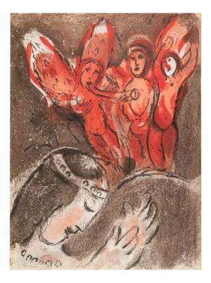 Marc Chagall, Sarah and the Angels, Lithograph, 1960
