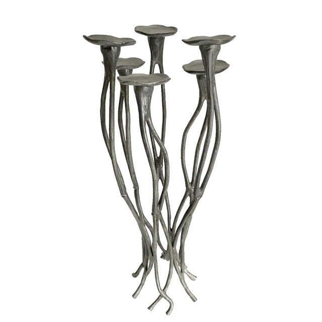 Aluminum Candelabra Tree Roots Brutalist Tall Floor Multi Candle Holder For Sale In New York - Image 6 of 7
