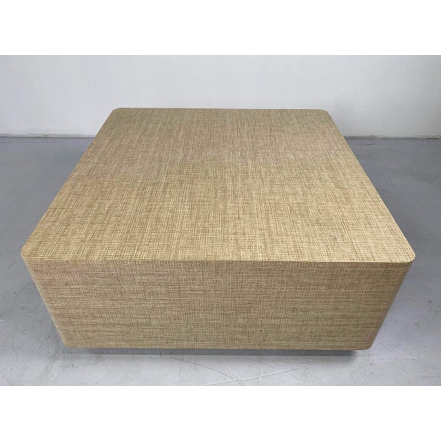 Mid-Century Modern Karl Springer Style Grass Cloth Square Coffee Table For Sale - Image 3 of 10