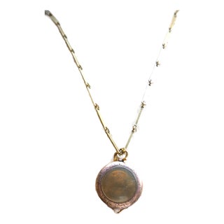 Antique Art Deco 10k Gold Plate Etched Watch Locket Necklace on Chain For Sale