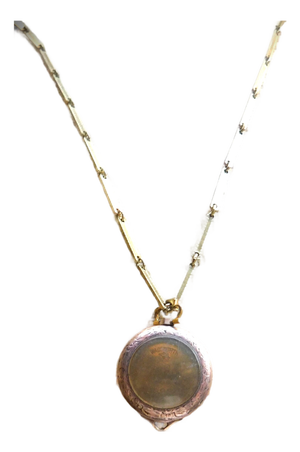 Antique Art Deco 10k Gold Plate Etched Watch Locket Necklace on Chain