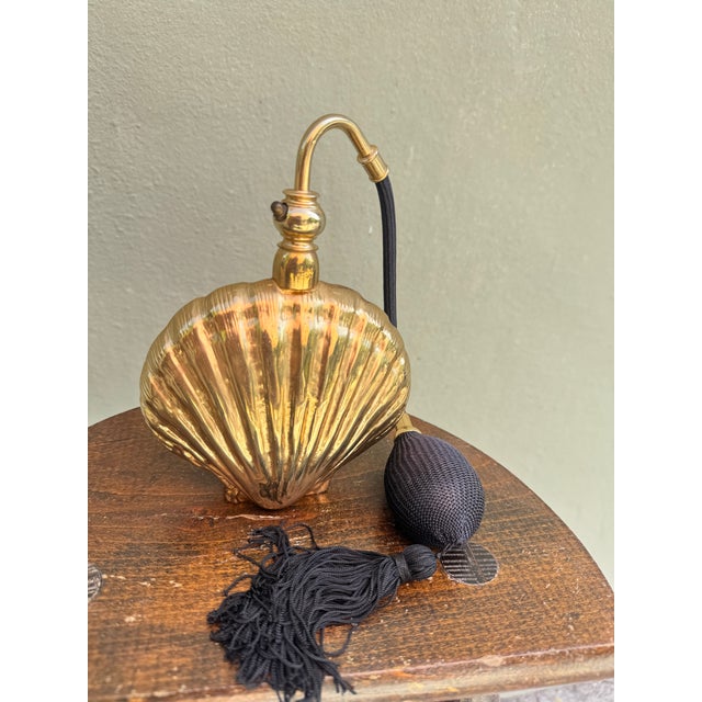 Vintage Brass Sea Shell Perfume Atomizer Bottle — Hollywood Regency Vanity For Sale - Image 4 of 4