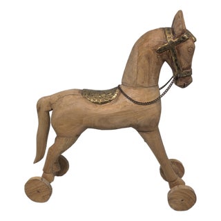 Antique Teak and Brass Trojan Horse, 1890s For Sale