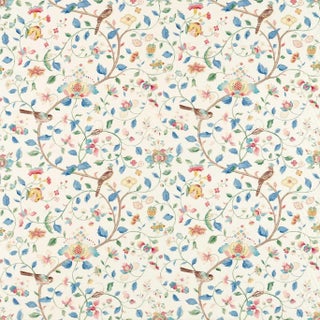 Sanderson Aril’s Garden Fabric in Indigo/Red - a Sample For Sale