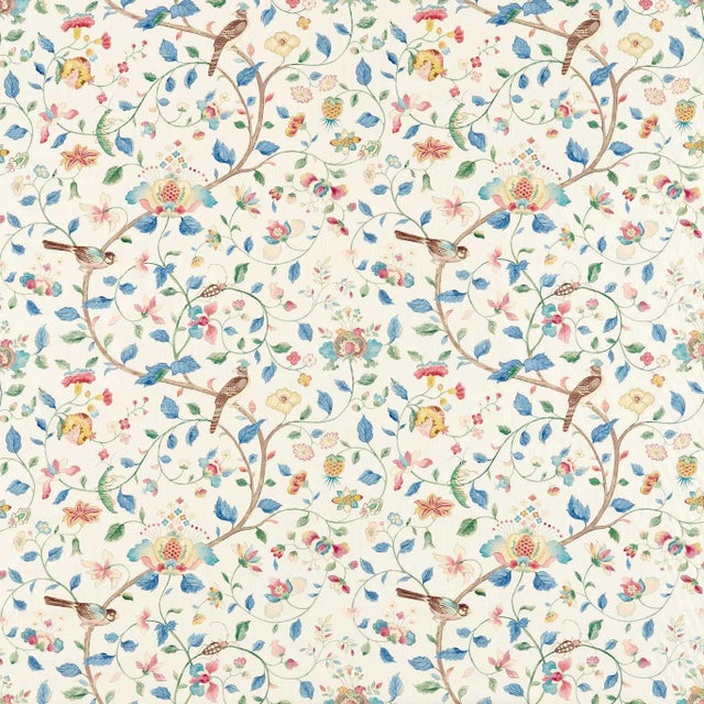 Sanderson Aril’s Garden Fabric in Indigo/Red - a Sample For Sale