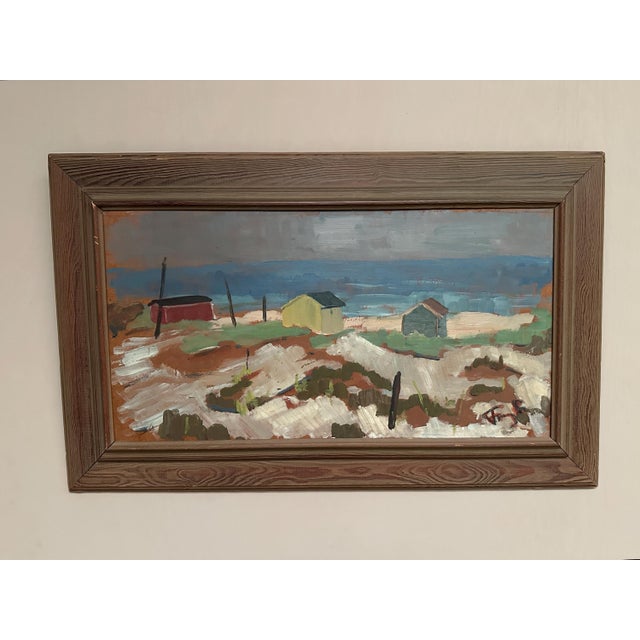 Original Vintage Scandinavian Oil on Panel – “Coastal Village” by Frans Lundberg – Signed – Framed – 97 × 60 cm (38.2" ×...