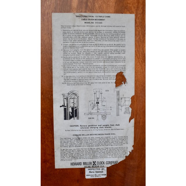 Howard Miller Mahogany Grandfather Clock Triple Chime Mechanical Floor Clock 80s For Sale - Image 16 of 16