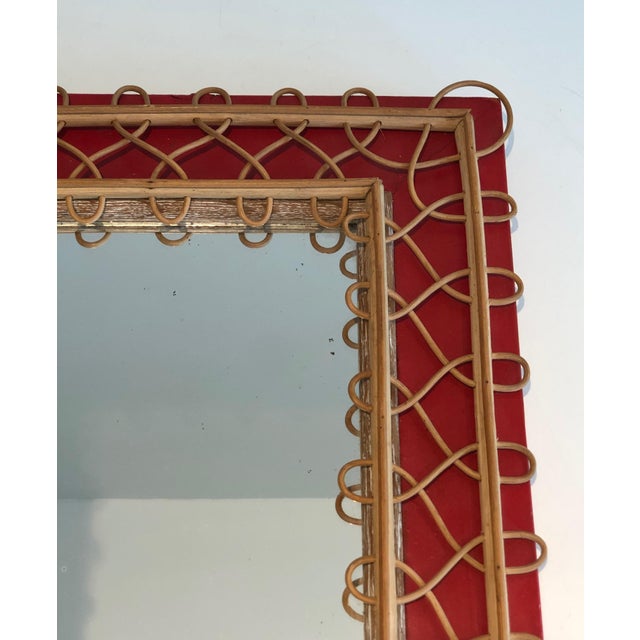 Rattan mirror on a red background. French work. Circa 1940 For Sale - Image 6 of 12