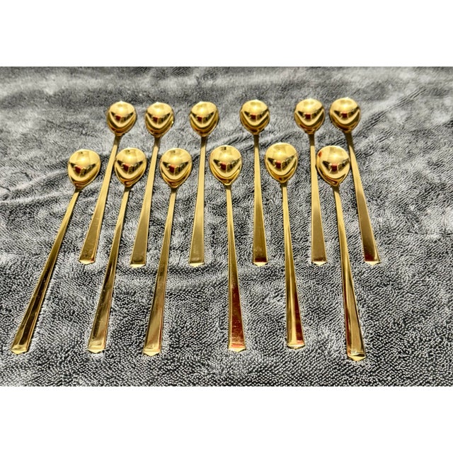 Gold Vintage Mid-Century Dirilyte "Regal" Flatware Set - Solid Golden Bronze - Large 115-Piece Service Assortment With Original 2-Tier Wood Chest For Sale - Image 8 of 12