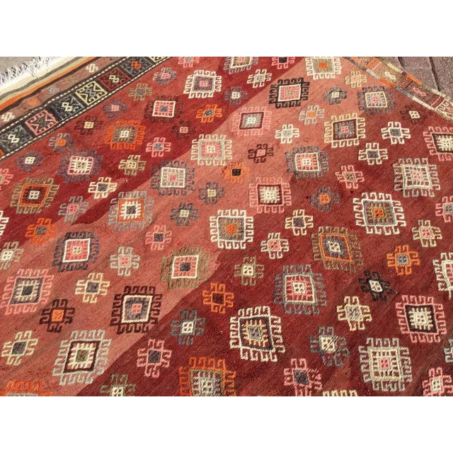 Red Vintage Rustic Turkish Kilim Rug - 76" X 110" For Sale - Image 9 of 11