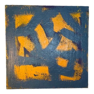 John Frates “Blue and Yellow” Abstract, Mid Century Modern, 36x36x1 1/2 In. Coa With an Invoice, #1705 For Sale
