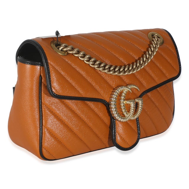 Gucci Cognac Calfskin Matelasse Diagonal Small Torchon GG Marmont ...