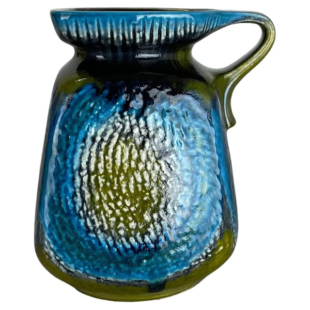 Fat Lava Green & Blue Pottery Vase from Jasba Ceramics, Germany, 1970s For Sale