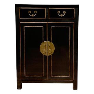 1980s Black Lacquer Storage Cabinet For Sale