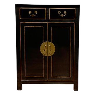 1980s Black Lacquer Storage Cabinet For Sale