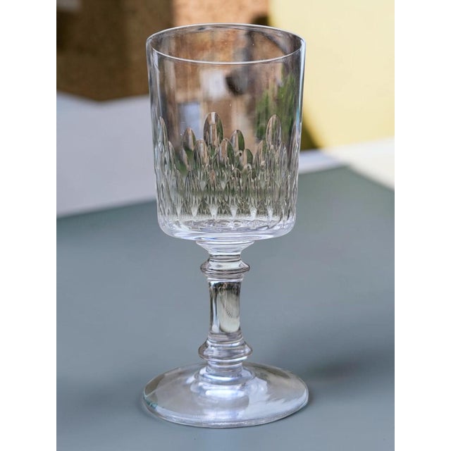 Glass Richelieu-Champigny Pattern Wine Glasses, 1920s, Set of 7 For Sale - Image 7 of 8
