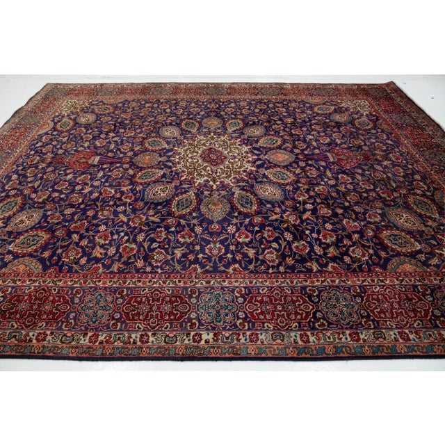 1940s Blue Vintage Tabriz Persian Wool Rug Handmade From the 1940s With Rosette Motif For Sale - Image 5 of 8