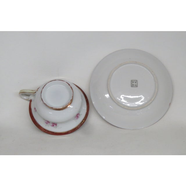 Mogi Momonoi Gold Burgundy Bone China Flower Tea Cup & Saucer Set 4653b For Sale - Image 12 of 18