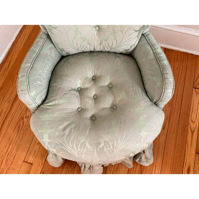 Bunny Williams Home Petite Ladies Chair in Jacquard Damask Upholstery With Ruffled Skirt For Sale - Image 4 of 11