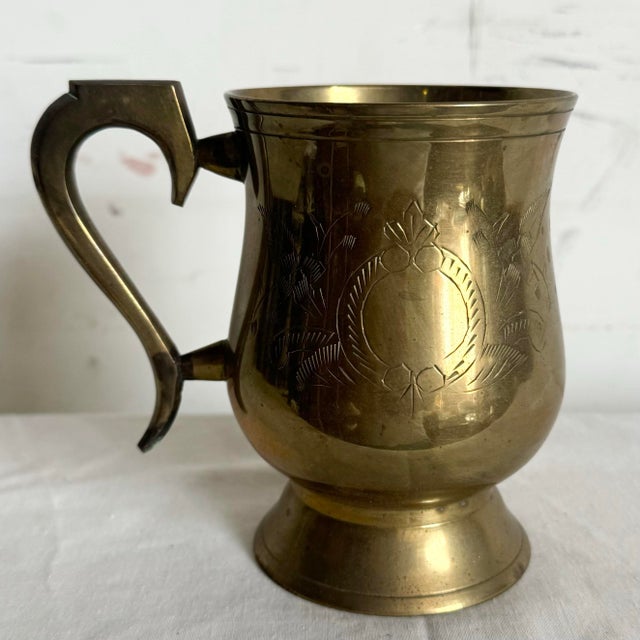 Vintage Engraved Brass Cup/Mug For Sale - Image 4 of 7