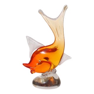 Murano Dino Martens Vintage Sommerso Bright Orange White Fins Italian Art Glass Fish Sculpture For Sale