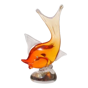 Murano Dino Martens Vintage Sommerso Bright Orange White Fins Italian Art Glass Fish Sculpture