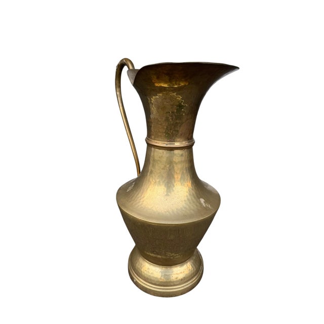 Traditional Vintage Middle Eastern Brass Pitcher – Large Hand‑Hammered For Sale - Image 3 of 8