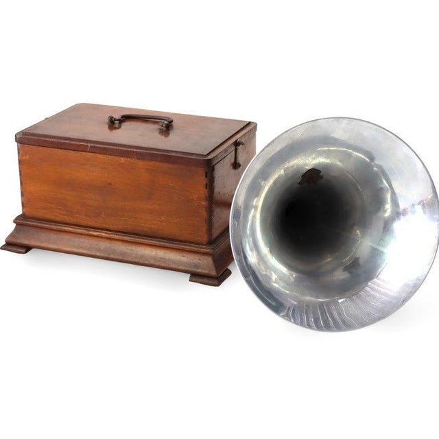 Antique French Pathé Frères Cylinder Phonograph With Aluminum Horn C1900 For Sale - Image 9 of 11