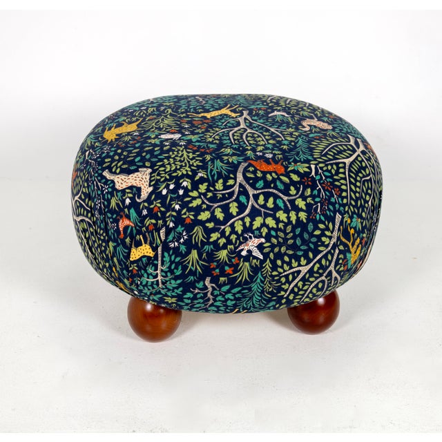 Josef Frank Beautiful Modern Round Ottoman in the Style of Josef Frank, Stool For Sale - Image 4 of 7