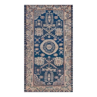 Traditional Handwoven Navy Blue Khotan Rug For Sale