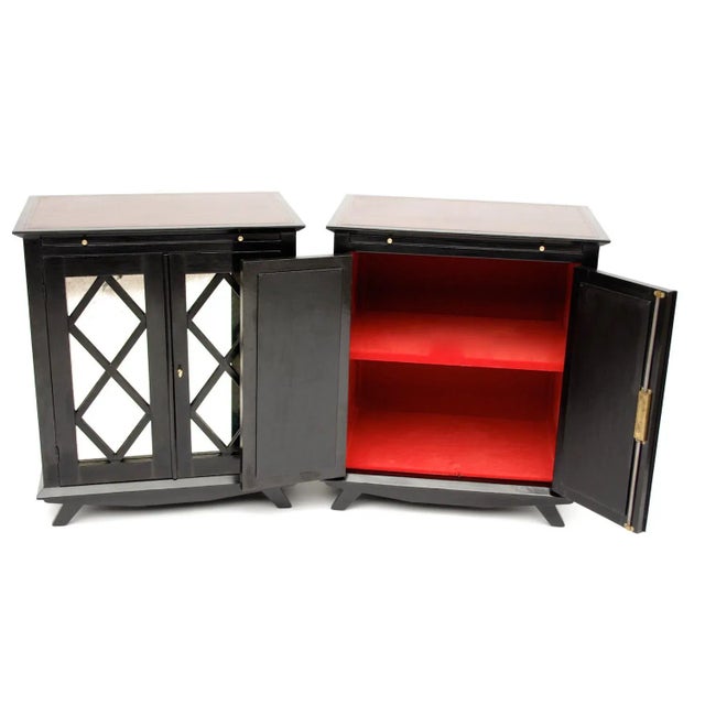 Black Lacquered Cabinets with Braces, 1950s, Set of 2 For Sale - Image 3 of 11