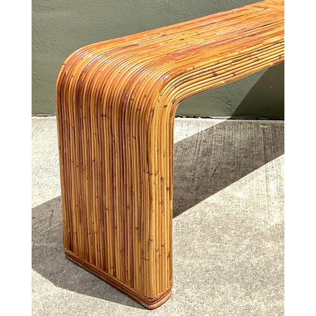 Vintage Tagged Gabriella Crespi Pencil Reed Waterfall Console Table For Sale - Image 11 of 12