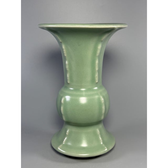 China Vintage‑Style Green Celadon Flared‑Rim Vase For Sale - Image 6 of 6