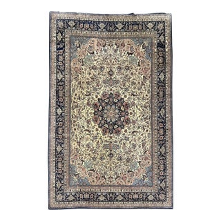 Vintage Hereke Rug 10x14 | Ivory, Blue & Dusty Pink Floral Medallion For Sale