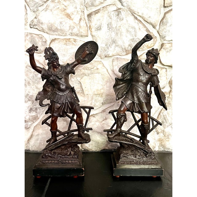 Early 20th Century Pair of Bronzed Finish Spelter Figures of Gallic Warriors For Sale In Los Angeles - Image 6 of 18