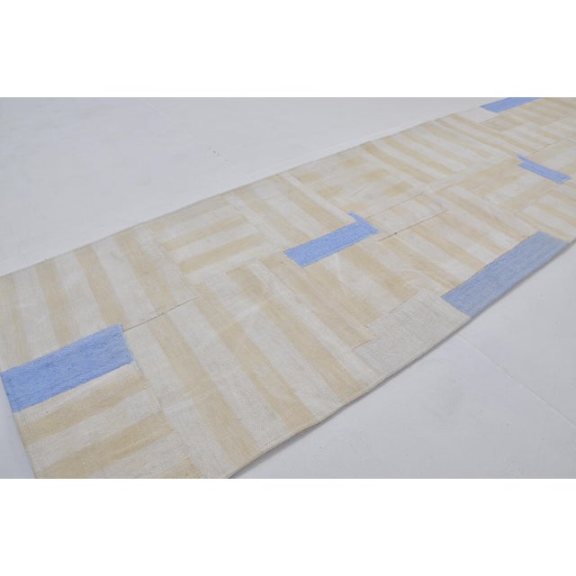 1960s 1960s White and Blue Stripe Kilim Runner For Sale - Image 5 of 10