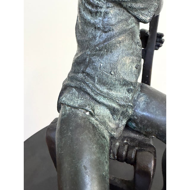 Verdigris Late 20th Century Verdigris Bronze Boy in Chair Sculpture Styled After Maitland-Smith For Sale - Image 8 of 11