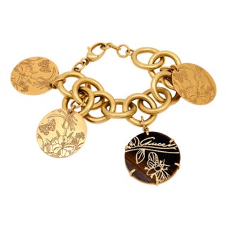 1960s Gucci Tiger's Eye 18k Yellow Gold Flora St. Tropez Bracelet For Sale