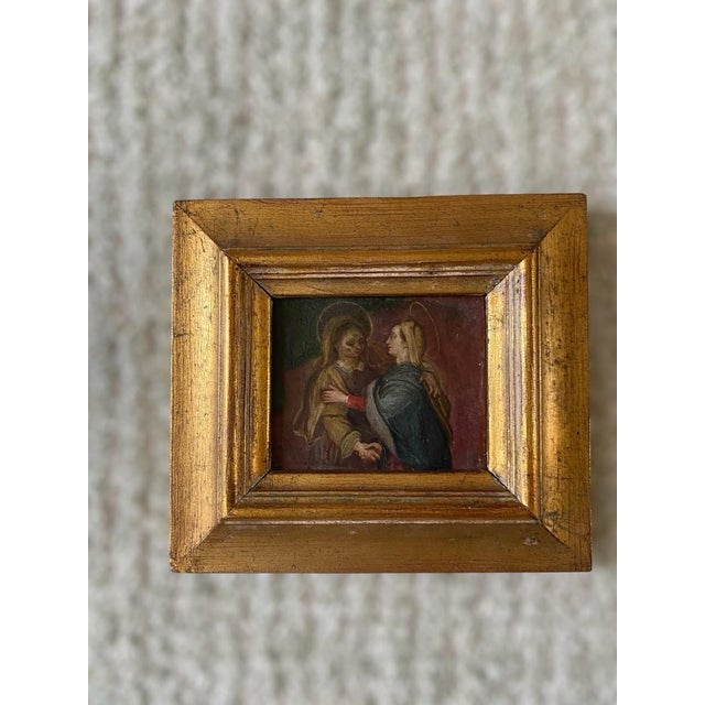 Late 18th Century Antique Retablo Old Master Oil Painting on Metal "Vision of the Virgin" For Sale - Image 4 of 10
