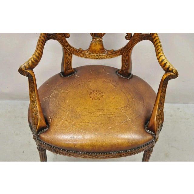Theodore Alexander Late 20th Century Theodore Alexander Neoclassical Regency Style Carved Mahogany Leather Arm Chair For Sale - Image 4 of 12