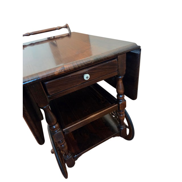 1970s Ethan Allen Old Tavern Pine T Cart Bar Server Liquor Drop Leaf For Sale - Image 10 of 18
