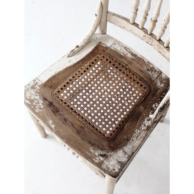 Wood Antique Painted Press Back Chair With Cane Seat For Sale - Image 7 of 11
