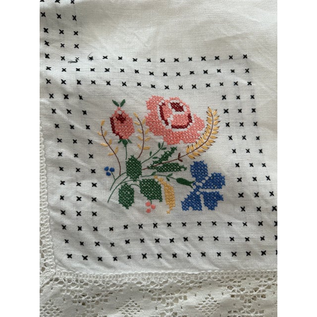 Textile French Linen Floral Hand Embroidered For Sale - Image 7 of 9
