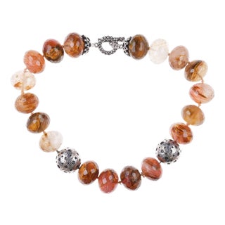 19" Dian Malouf Large Beaded Crystals and Sterling Necklace For Sale