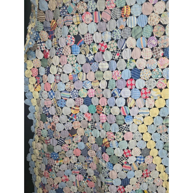 Antique American Folk Art Dimensional Padded Button Center Yo-Yo Quilt With Geometric Diamond Pattern For Sale In Portland, ME - Image 6 of 12