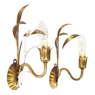 Vintage Gilt Sheaf of Wheat Wall Lights by Hans Kögl, 1960s, Set of 2 For Sale
